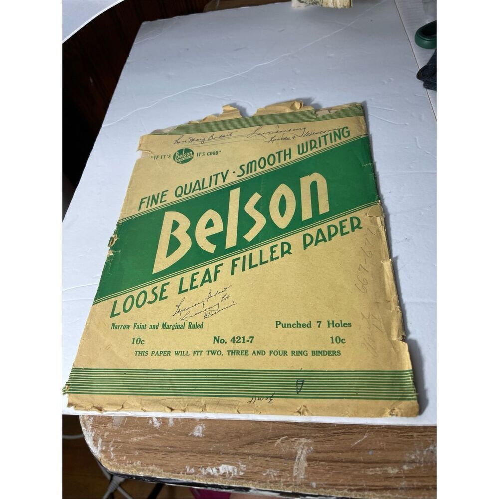 1940’s/50’s Belson  loose leaf paper with classroom work inside .